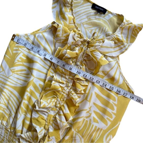 Karen Kane Yellow Mustard Tropics Ruffle Sleeveless Blouse Size Large - Picture 8 of 10